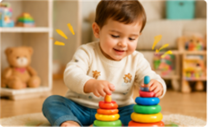 Baby playing with colourful stacking rings