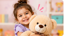 Smiling girl hugging a teddy bear