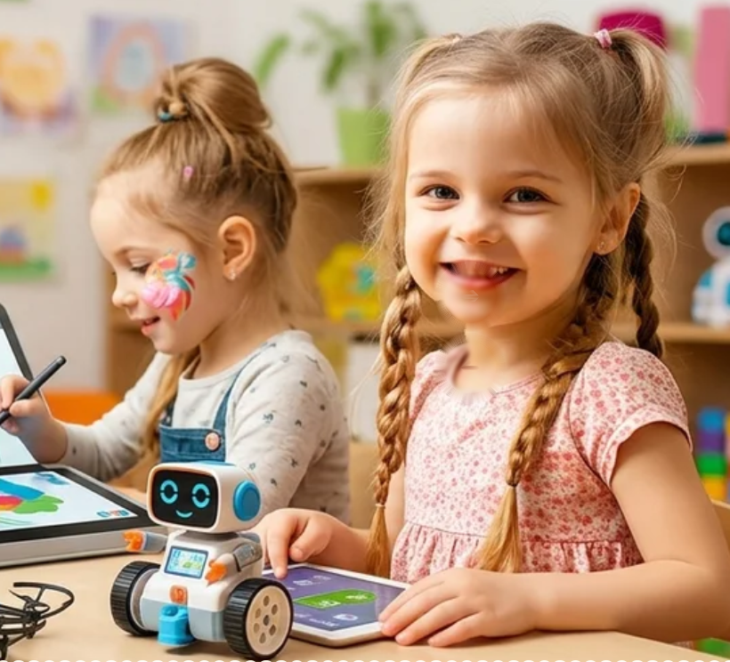 Happy children playing with educational toys