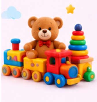 Teddy bear with toy train